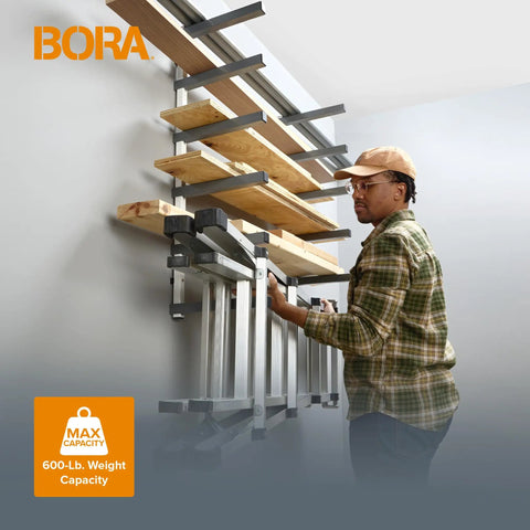 Six Level Wall Mounted Metal Lumber Rack For Garage Organization And Heavy Duty Wood Storage Shelf Pipe Holder Plywood Sheet Stand Optimizing Your Workspace In A Flash with wood planks and user loading shelves.