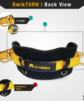 Back view of Beaver Tail Bolt Bag Combo For Ironworkers And Linemen 39 To 58 Inch Safety Belt with strong belt loops and D-rings.
