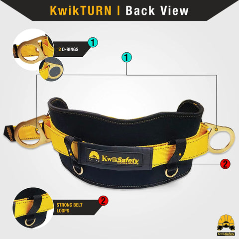 Back view of Beaver Tail Bolt Bag Combo For Ironworkers And Linemen 39 To 58 Inch Safety Belt with strong belt loops and D-rings.