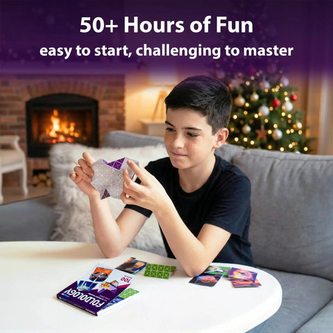 Teen playing with Origami Puzzle Game For Brain Teasers Teens And Adults, 100 Puzzles With Five Difficulty Levels, Travel Friendly STEM Toy