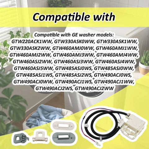 Washing Machine Lid Lock Switch Assembly Replacement For Compatible Models Easy Installation High-Durability Component Fits WH08X31577 WH01X24114 WH01X26114 WH01X27954 44961452 963152 AP7015047 AP7033485, compatible GE washer lid lock parts