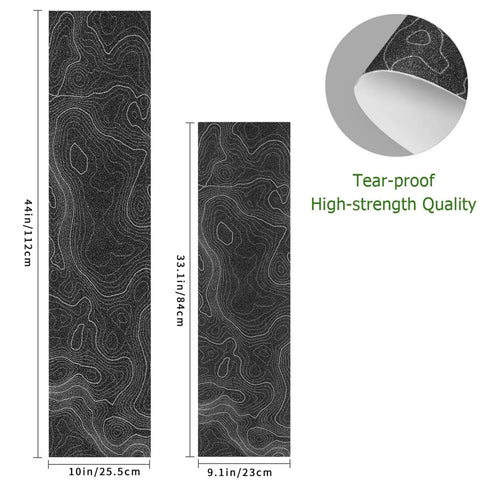 Contour Map Grip Tape For Skateboards 33 By 9 Inches Black With White Contour Lines Ultra High Traction Anti Slip Sandpaper