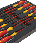 Insulated SoftFinish Cushion Grip Screwdriver Tray Set, Ten Piece, Slotted 3.5 4.5 5.5 6.5 Mm, Phillips One Two Three