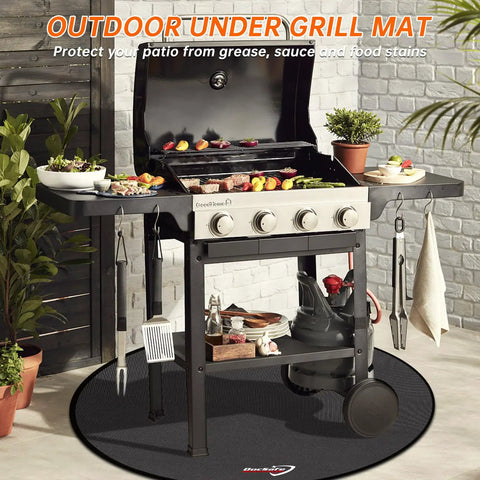48 Inch Round Fire Pit Mat With Four Layer Fireproof Heat Insulated Under Grill Pad for outdoor grill setup, black