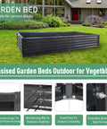 Tall 8x4x1.5 Ft Metal Raised Garden Bed Kit With Galvanized Steel Planter Boxes For Vegetables Flowers And Herbs Outdoor Garden Beds Includes Two Tomato Cages And Gloves Easy Assembly Black in garden setting.