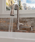 High Arc Kitchen Faucet With Pull Down Sprayer And Soap Dispenser, Spot Defense Stainless Finish, in modern kitchen sink