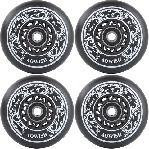 Inline Skate Wheels 80mm 90A Outdoor Asphalt Formula Replacement Wheels With ABEC 9 Bearings And Floating Spacers Four Pack Black