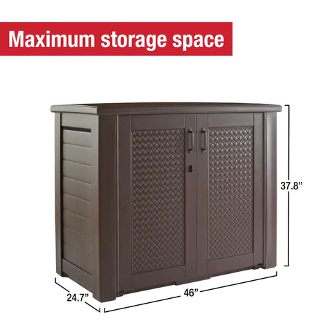 Decorative Outdoor Storage Cabinet 123 Gallon Weather Resistant Brown For Patio Garden Tools Toys Pool Supplies Cushions And More