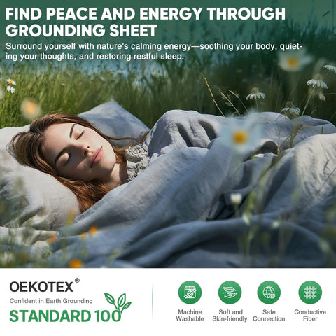 Woman sleeping outdoors on Genuine Bamboo Viscose With 5 Percent Silver Fiber Grounded Fitted Sheet Kit For Earth Connected Sleep Queen Gray.