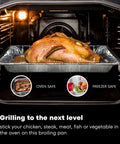 Oven with chicken roasting on 25 Pack Disposable Aluminum Broiler Pans For BBQ And Grilling Durable Ribbed Bottom Surface Pans 13.4 X 9 X 0.85