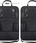 Backseat Organizer With 10 Inch Table Holder And Nine Storage Pockets Seat Back Protectors, black 2 pack front view