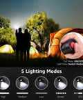 Camping scene with Beast Bright 900 Lumen Tactical Flashlight With Zoomable Beam And OSRAM P9 LED, five lighting modes