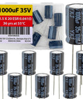 1000uF 35V Radial Lead Aluminum Electrolytic Capacitor 12.5x20mm Low ESR 0.041 Ohm Long Life 36 Years At 55C High Ripple Current 1900mA 105C Pack Of 7