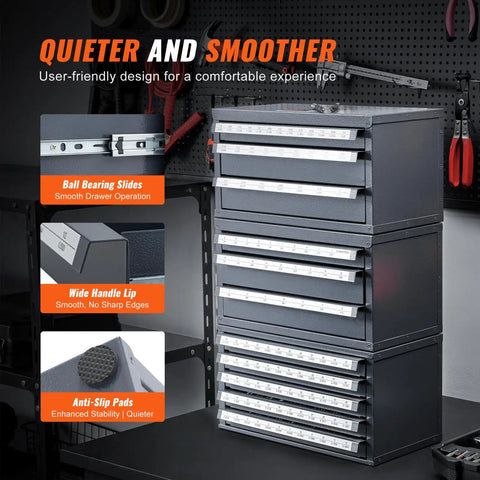 Drill Bit Dispenser Cabinet With Three Drawers, 29 Compartment Organizer for jobber length bits, durable metal storage