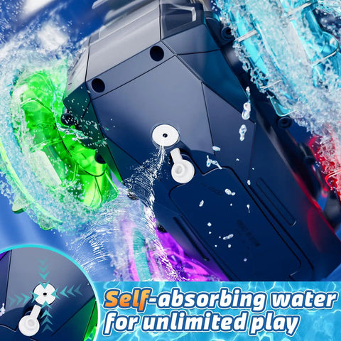 Amphibious RC Car That Rips On Land And Water 4WD Waterproof Monster with water gun, close-up of water absorption feature.