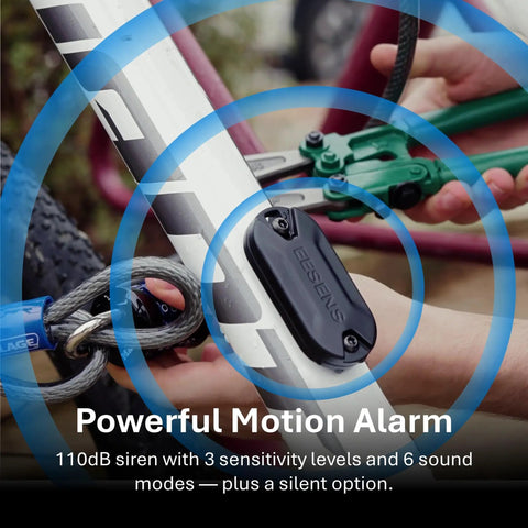 Discreet Theft Alarm System With 110dB Siren And 800ft Wireless Alerts, Vibration Sensor, Weather Resistant, Tamper Proof Design, Easy Mount For Bikes, Motorcycles, Camping Gear, Cameras And More mounted on bike frame