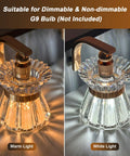 Close-up of 4 Light Rose Gold Sparkling Glass Bathroom Vanity Light Above Mirror with warm and white light options, UL Certified