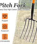 5 Tine Pitchfork For Gardening Heavy Duty With Fiberglass Handle in field background with features highlighted