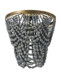 Two-Tier Draped Wood Bead Semi-Flush Mount Ceiling Light With Gold-Washed Metal Base, Brushed Finish And Hand-Selected Light Gray Beads