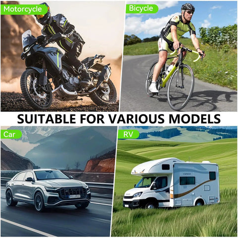 Collage showing motorcycle, bicycle, car, and RV, suitable for Pro Grade Brake Bleeder Kit for Hydraulic Disc and Clutch Systems 2 Pack.