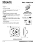 Voss 6 Inch Rain Shower Head With Immersion Technology, Single Function, 2.5 GPM Flow, Chrome Finish diagram and specifications