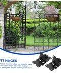 Pro Grade And Tough As Nails Heavy Duty Stainless Steel Gate Hinges Pair For Barn Doors Wooden Fences And Shed Cabinets shown on an elegant garden gate.