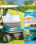 Gray Golf Cart Cooler Bag Insulated Leakproof Travel Cooler With Front Cart Strap Keeps Drinks Cold For Picnics Beach Work Trips Camping And Golf Rounds 9.84 x 18.11 x 38.58 Inches attached to golf cart