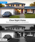 Day and night comparison of a house with 1080P Wireless Video Doorbell With Two Way Audio, Night Vision, AI Motion Alerts system.