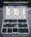 All In One Self Tapping Screw Set With 8 Sizes M2.9 To M4.8 And Washer Head Carbon Steel Screws For Auto Body, Sheet Metal, Furniture, And DIY Repairs 200 Pcs Beefy Heavy Duty Kit in organizer case