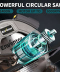 Enventor corded circular saw with laser guide; blue-gray housing.