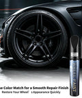Armor Black Wheel Touch Up Paint Straight Up Easy Fix For Curb Scuffs On Tesla Model Y And Model S Crossflow Induction Alloys, close-up of rim with paint pen.