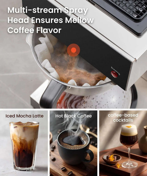12 Cup Commercial Pour Over Coffee Maker With Industrial Stainless Steel Design, Dual Warmers, No Glass Carafe Included
