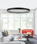 Black One Ring LED Chandelier Dimmable Modern Pendant Light For Living Room Kitchen Island Dining Room Foyer Office Entryway