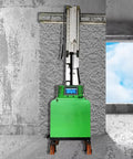 Pro Grade Fully Automatic Wall Plastering Machine For Indoor Mortar Leveling and No Fuss Interior Surface Finishing on Construction Sites and Home Makeovers, green unit with rollers.