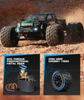 All Terrain 1 To 18 Scale RC Truck 4WD Waterproof Off Road Vehicle With 2.4 GHz Remote shown on dirt hill with knobby tires
