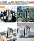 Stainless Steel 12 Cup Moka Pot Espresso Maker For Stovetop Brews Like A Boss Italian Classic Style Cafetera Coffee Pot 600ml Portable For Camping Travel And Home Use on four different stovetops.