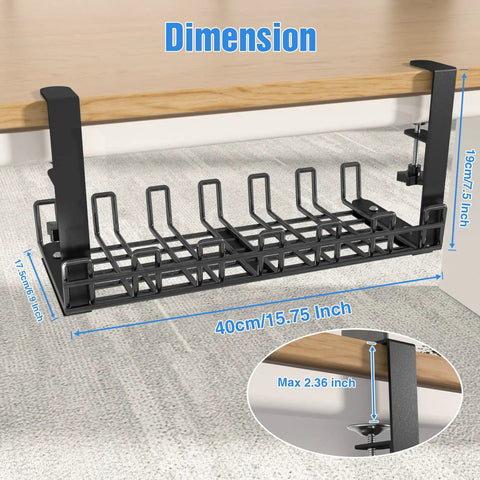 Under Desk Cable Management Tray With Clamp Mount Metal Wire Organizer Keeps Cables Tidy Without Drilling Easy No Tools Install