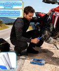 Man using 8-In-1 Folding Hex Key Set With Carabiner, CR-V Steel Metric Allen Wrenches 1.5-6mm on motorcycle roadside