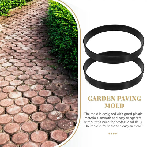 DIY Reusable Concrete Paving Mold 13.6 Inch Circular Stepping Stone Form for garden path, round pattern on walkway.