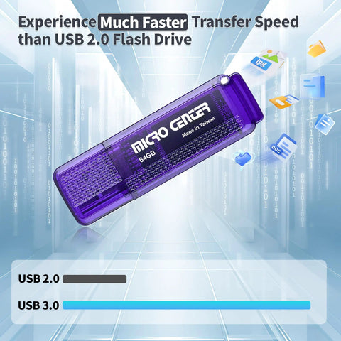 Ten Pack 64GB USB 3.0 Flash Drives Blue 70MB/s Read Speed Slim Thumb Drives For Quick Data Transfer And Backward Compatibility With USB 2.0 Ideal For School Work And Travel, purple 64GB USB flash drive
