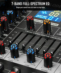 Close-up of 16 Channel Audio Mixer With Bluetooth And USB Playback 99 DSP Effects Digital Mixing Console EQ controls
