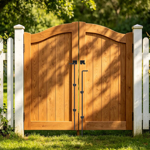 Built Tough Heavy Duty Cane Bolt Gate Drop Rod Ground Latch Solid Steel Gate Hardware For Wood PVC Vinyl Metal Fences And Gates Adjustable 12 24 36 Inches Lengths Black Finish 1 Pack on wood double gate