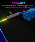Close-up of RGB Gaming Mouse Pad with LED Lights Large Size Big Mouse Mat for Pro Gamers showing light switch and 14 lighting modes