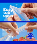 2 Gallon Storage Bags With Double Zipper Seal 60 Count Thick Resealable BPA Free Plastic Food Storage Bags close-up of seal.