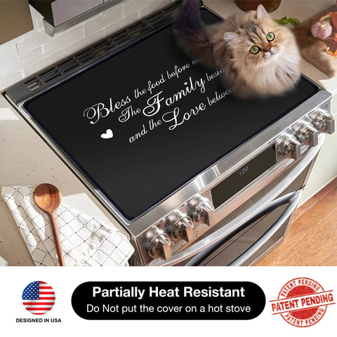 Thick Natural Rubber Stove Top Cover For Electric Stoves Washers And Dryers, Glass Top Protector with cat, 28.5x20.5 inch.