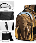 Unisex Elephant Print Backpack With Wilderness Design, showing durable zipper, breathable fabric, and plush shoulder straps