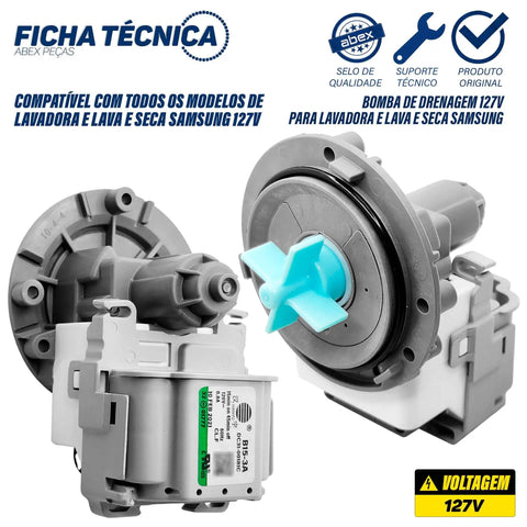 DC31-00181C Recirculation Pump for Washing Machines Replacement Part in gray with blue propellers, showcased at two different angles