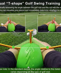 Visual guide for Golf Swing Training Ball With Wrist Hinge Trainer And Adjustable Lanyard with T-shape stance on grass.