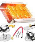 279838 Dryer Heating Element Kit With Thermal Fuses And High Temperature Thermostat For Amana Whirlpool Maytag Kenmore Roper And More Replaces W10724237 No Heat Troubleshooting Friendly Replacement Part showing heating coil and components