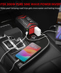 Road Trip Ready 300W Pure Sine Wave Car Power Inverter From 12V DC To 110V AC With USB C PD30W Fast Charger in car console